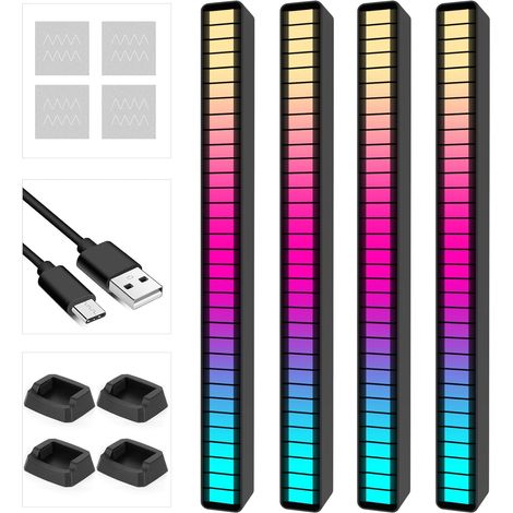 Lampade sonore RGB ricaricabili – Ritmo musicale e controllo vocale – Illuminazione d'atmosfera per auto e sala giochi (4 pezzi) (1/3)