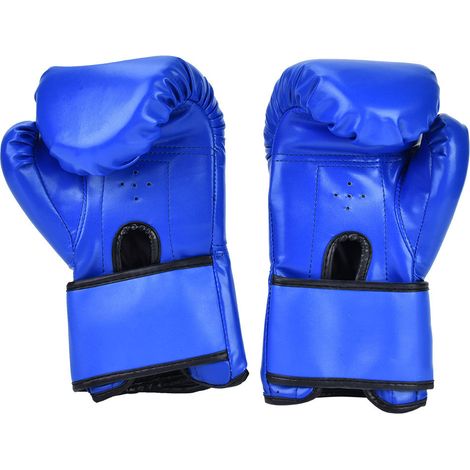 paire de gants de boxe en cuir PU Sanda pour l'entraînement au sac de frappe et au sparring (bleu)