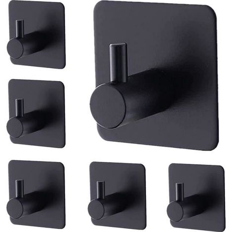 Crochet Adhésif - Noir - Acier Inox - 6pcs - Étanche - Installation Facile (1/4)