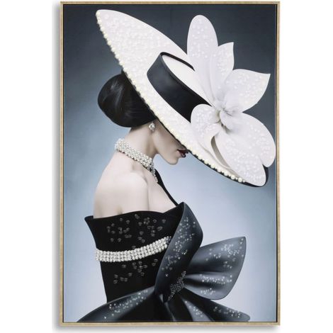 Dipinto su tela Marty A2 dama con cappello bianco e perle, 62x92 cm (1/5)