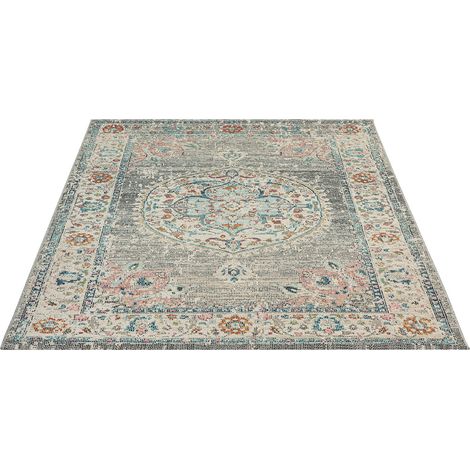 FLOORNOVO In- & Outdoor Teppich Grau gemustert - 170 x 120 cm - Flachgewebe für Garten Balkon Terrasse und Innenbereich - Robust & Pflegeleicht - vielseitig einsetzbar im Innen- und Außenbereich (1/2)