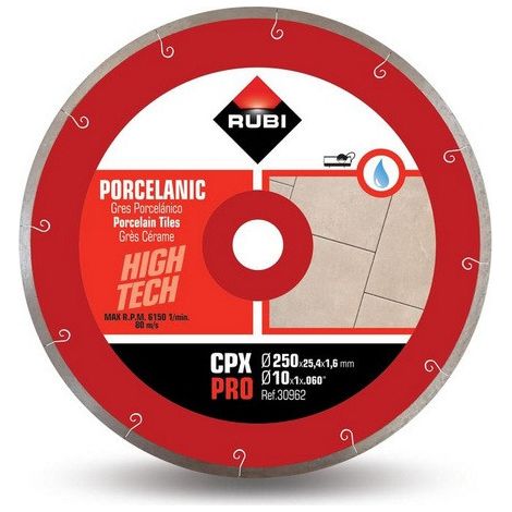 DISCO DIAMANTATO RUBI CPX 250 x 25,4 mm PRO, PER PIASTRELLE IN GRES PORCELLANATO