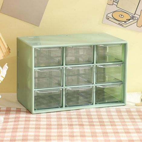 Lot de 1 boîte de rangement de bureau en plastique à 9 compartiments – Tiroir de rangement pour matériel, perles, maquillage, fournitures de bureau et d'artisanat Vert (1/5)