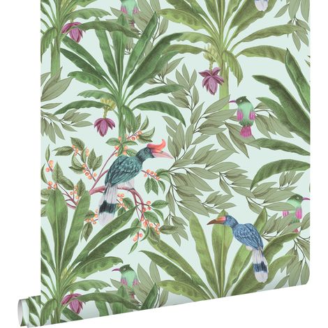 papier peint feuilles tropicales vert menthe et vert jungle - ESTAhome (1/5)