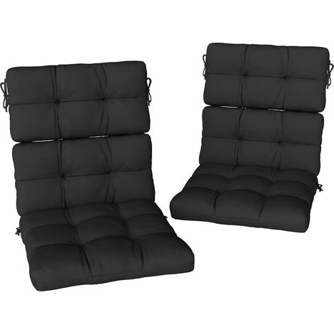 Outsunny 2pc Outdoor Seat Cushions Water Repellent Seat Pads with Backrest and Ties Black