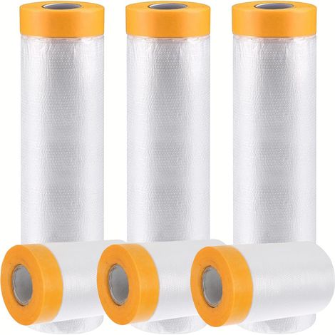 6 Rolls of Protective Paint, Masker with Masking Tape, Protective Film for Floors, Furniture, Masking Film with Adhesive Tape Masking Paint (1/5)