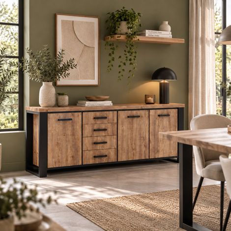 Buffet bas 3 portes et tiroirs coloris bois naturel ELEONORE (1/4)