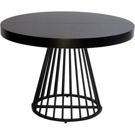 Paris Prix – Table extensible ronde 110-260cm noir – Jusqu'à 12 couverts – MDF – Pied central cylindrique – 3 rallonges pour usage intérieur (1/2)