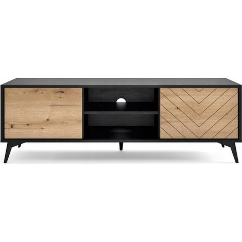 Meuble TV 154x50x39 cm évoque chêne/noir DIAMANT meuble Hi-fi luxueux sur pied