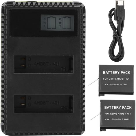 Chargeur Double AHDBT‑401 LCD pour Caméra Sport, Batterie 1600mAh Compatible Hero4 (1/5)