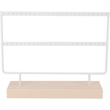 étagère rangement-Porte-bijoux avec socle bois, rack métal 48 trous pour boucles d'oreilles et colliers - Organisateur de rangement (1/4)