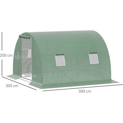 Serre tunnel 3x3x2m PE verte, porte sectionnelle fenêtres pour culture de plantes (1/4)