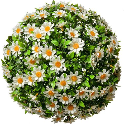 Boule de buis artificielle avec marguerites blanches en plastique vert et blanc Ø 30 cm - PANGIVO (1/3)