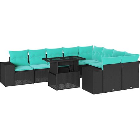 Maison Exclusive - 10-teiliges Gartensofa-Set mit Kissen, schwarz (1/5)