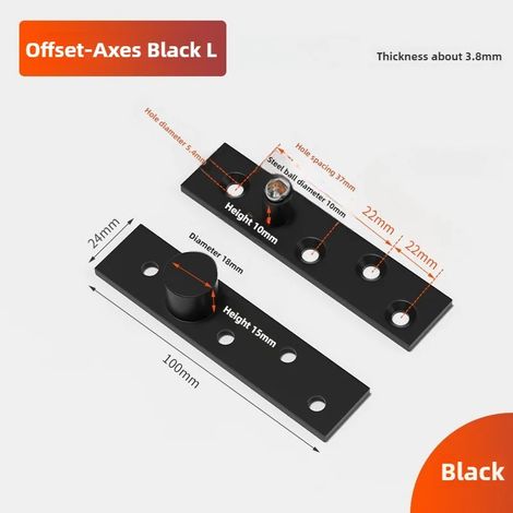 Charnière pivotante à 360° en acier inoxydable (axes décalés noirs, taille L) - 1 pièce - Axes décalés et centraux - Système de fixation dissimulant l'axe vertical - Compatible avec les portes en bois (1/5)