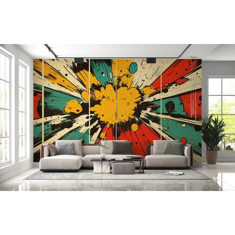 Papier peint pop art - explosion rétro style bande dessinée - 150 x 250 cm (1/2)
