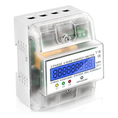 Medidor de electricidad digital trifásico, medidor de corriente trifásico, medidor de 4 hilos para riel DIN, medidor de electricidad calibrado, pantalla LCD, 3x230/400V, 3x5(100)A, 400imp/kWh