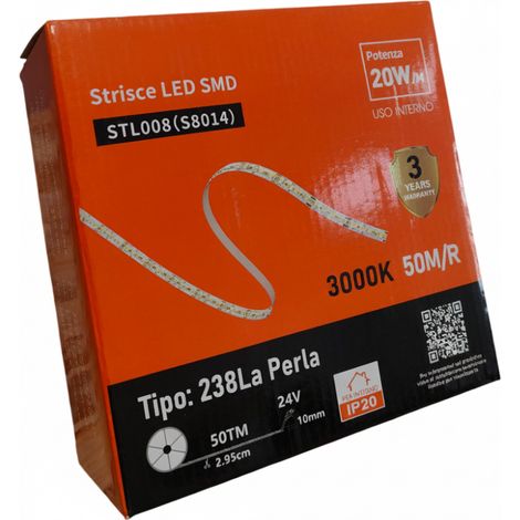 Striscia LED Professionale 50 Metri per interni - Luce Calda 3000K, 24V, 2640 lm/mt, IP20 - Taglio 2.95 cm