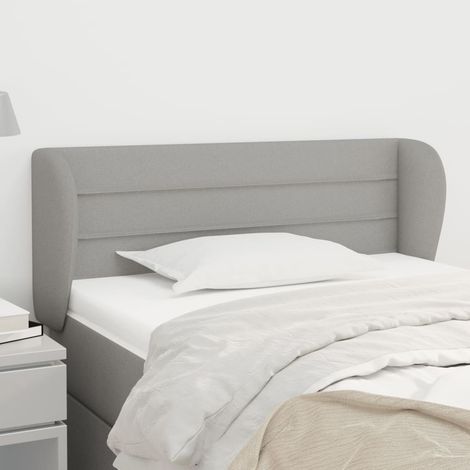 Tête de lit avec oreilles pour lit simple, Cadre de lit, Tableau décoratif de chevet Gris clair 93x23x78/88 cm Tissu SDG66429 (1/5)