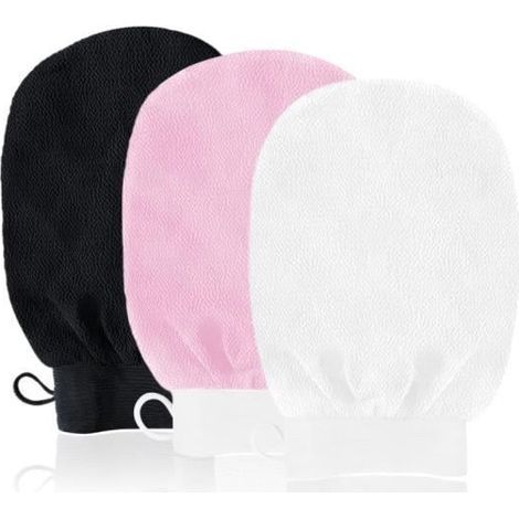 (Rosa, Schwarz, Weiß) Hammam-Peelinghandschuhe – 3 Stück – Sicheres und effektives Peeling – Rosa, Schwarz, Weiß (1/4)