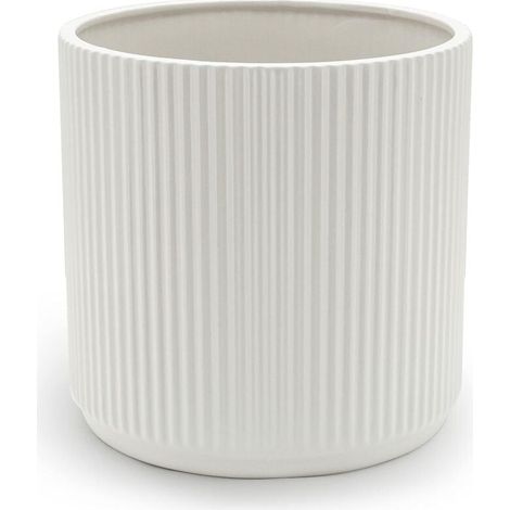 Pot de fleurs en céramique blanche à rayures verticales – Idéal pour les plantes d'intérieur, la décoration du salon, du bureau ou d'un jardin suspendu, convient à diverses plantes vertes, diamètre 9, (1/4)