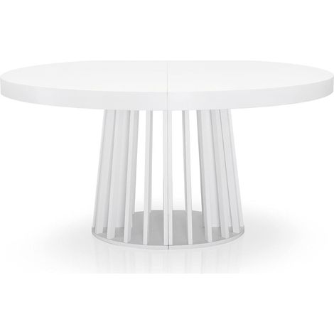 Table Ronde Extensible Eliza Blanc L120/160/200 x H76 cm Jusqu'à 8/10 Couverts Pied Central Table Salle à Manger Moderne (1/4)
