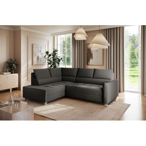 Ecksofa Schlafsofa Sofa MARNO in Stoff Vogue Charcoal Ottomane Links (1/4)