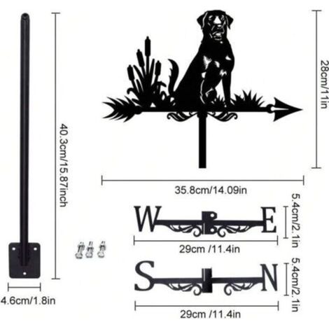 Girouette décorative en métal représentant un chien assis, idéale pour un jardin ou une cour. (1/4)