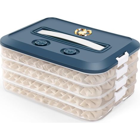 Contenant en plastique hermétique, empilable, à quatre compartiments, avec couvercle, bleu, pour une organisation optimale de la maison, dans la cuisine et sur les plans de travail.-AquaForge (1/5)