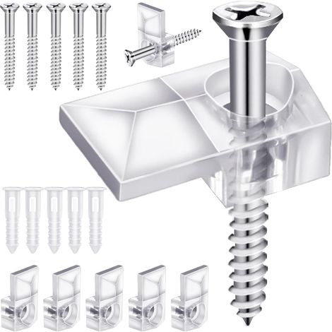 Lot de 32 clips de support de miroir, clips de miroir en plastique transparent, matériel de montage de miroir sans cadre, supports de miroir pour montage mural, matériel de montage de miroir avec vis