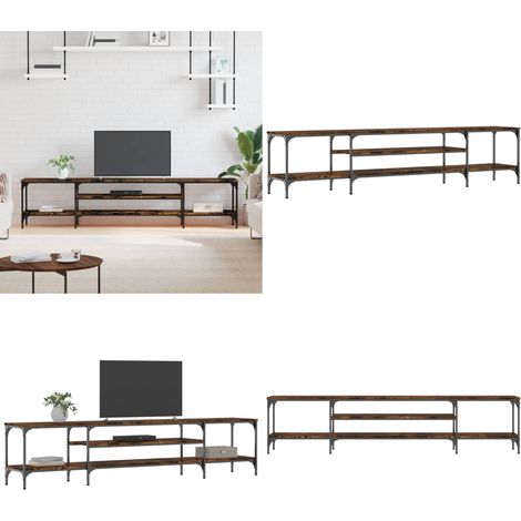 Mueble TV madera ingeniería y hierro roble ahumado 201x35x45 cm - Mueble industrial - Madera contrachapada