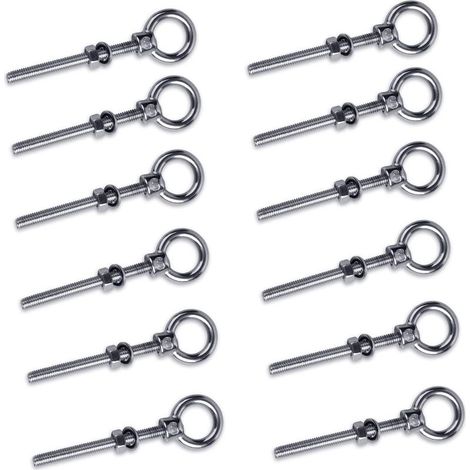 12 x Boulon à œil avec filetage métrique, M6 x 60 mm Boulon Anneau Ecrou à œil en acier inoxydable 304, Vis à œil Boulons à crochet (1/5)