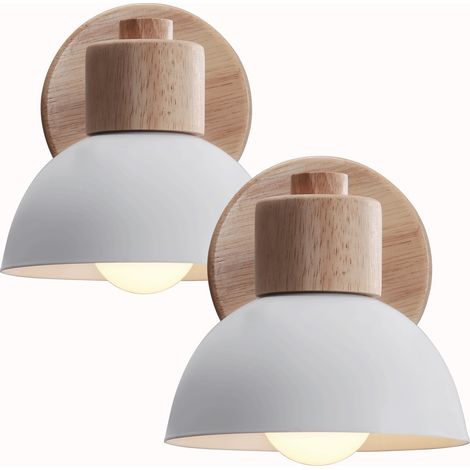 Set of 2 Industrial Modern Indoor Wall Light, Wooden Wall Lamp, E27 Vintage Lighting Fixture for Bedroom, Living Room, Hallway, Restaurant, White
