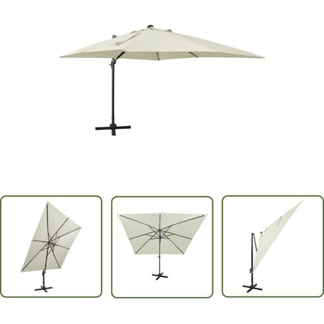The Living Store Parasol de jardin en porte-à-faux et mât et lumières LED sable - Parasol - Parasol Jardin - Ombre Solaire - Éclairage Led - Décoration Extérieure (1/5)