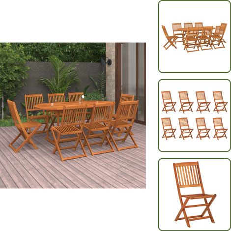 Madera de acacia - vidaXL Juego comedor de jardín 9 pzas madera maciza acacia 180x90x75cm - Comedor exterior