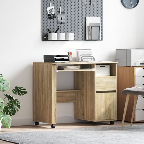 Vidaxl – Bureau droit sur roulettes en bois d'ingénierie – Dimensions 91 x 50 x 77 cm – Rangement intégré et surface mate – Design moderne (1/5)