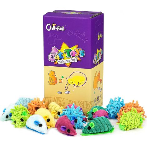 Lot de 27 Petites Souris pour Chat avec Hochet, Jouet Interactif en Fausse Fourrure Rayée 5 cm, Couleurs Assorties pour Chats d’Intérieur (1/5)