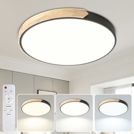 Randaco Plafoniera LED Legno Dimmerabile 96W 60cm Nera con Telecomando 3000K-6000K Lampada da Soffitto Rotonda