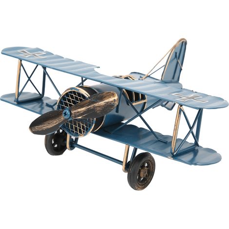 Modèle Avion Vintage Délicat - Biplan Artisanal pour Décoration Intérieure, Café ou Bureau Bleu