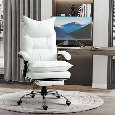 CHICFURN Sedia da ufficio ergonomica in similpelle bianca con poggiapiedi regolabile (1/5)