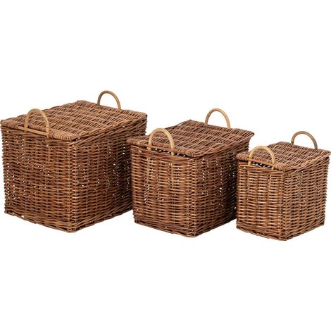 Set de 3 paniers en osier avec anses - naturel et rouille (1/4)