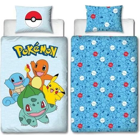 Set di biancheria da letto reversibile - POKEMON - Pikachu e Starter 1G III - Microfibra - 1 copripiumino 140 x 200 cm + 1 federa 63 x 63 cm (1/5)