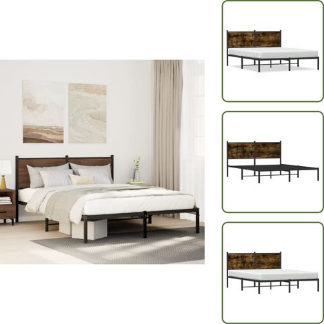Letto con doghe in metallo - vidaXL Giroletto senza Materaso in Metallo Rovere Fumo 140x200 cm - Letto con supporto schiena
