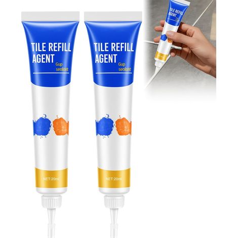 Kit de Réparation pour Carrelage, Joint Carrelage Blanc, 2 pack Joint Salle de Bain, Réparer Rayures, Trous, Fissures Céramique Carrelage, 40ml (1/5)