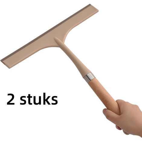 Lot de 2 raclettes pour vitres et voiture 27,8 x 34 cm avec manche pratique couleur bois (1/5)