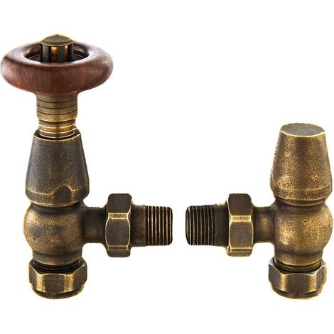 Heatwave Manor Antique Brass Angled Thermostatic Radiator Valve Set (1/2)