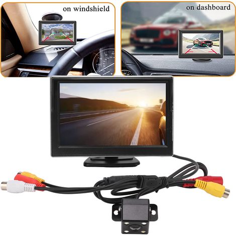 Kit de caméra de recul 5 pouces avec moniteur haute définition, entrée vidéo V1 V2, 12‑24V pour véhicules, caméra 4 LED.