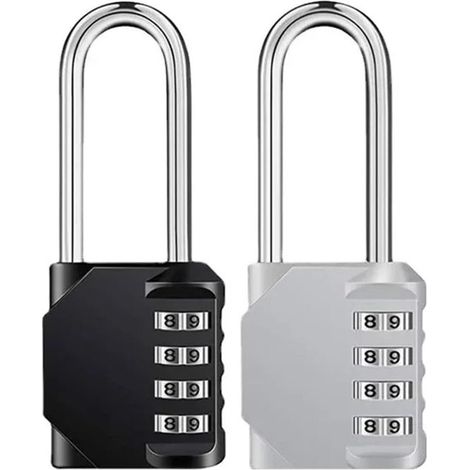 Lucchetto a combinazione, confezione da 2, 43 × 20 × 49 mm, lucchetto a combinazione a 4 cifre con archetto lungo per scuole, armadietti, palestre, recinzioni, cancelli e magazzini. (1/5)