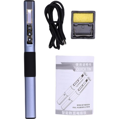 Fer à souder électrique 96W bleu, chauffage rapide, température réglable 100‑450 °C, écran OLED, arrêt auto, recharge Type‑C, noyau céramique, outil portable réparation électronique (1/5)