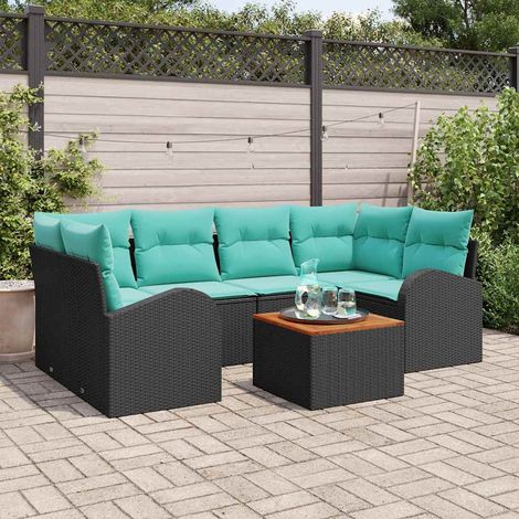 Salon de jardin modulable 7 pièces en polyrotin noir et turquoise avec rangement, 60.6kg - PANGIVO (1/5)